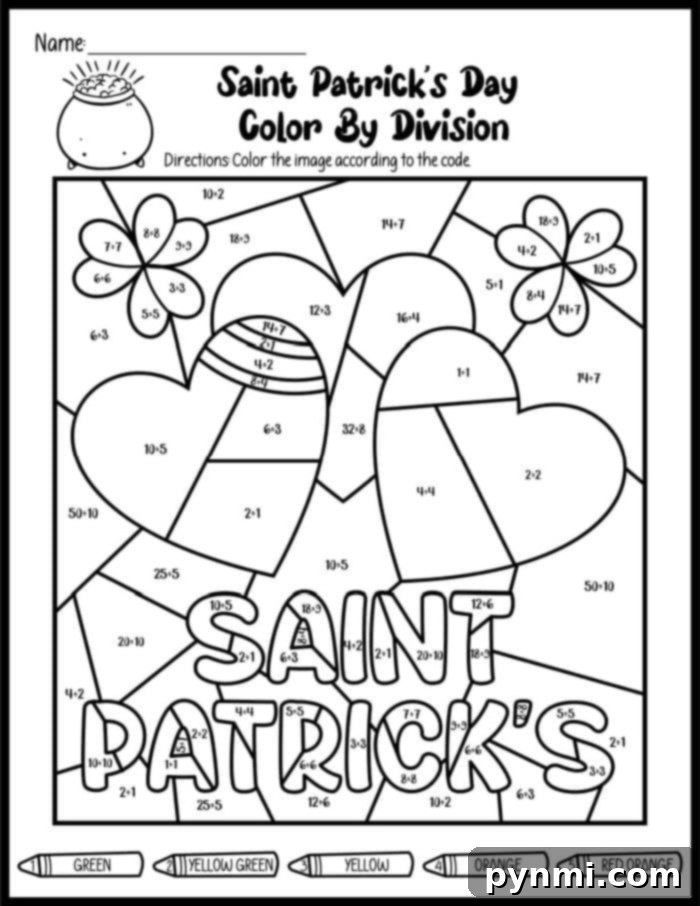 Lucky St. Patrick's Day Color by Number 6 St Patricks Day Coloring Sheets, pot of gold