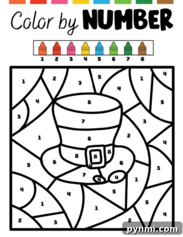 Lucky St. Patrick's Day Color by Number 7 leprechaun color by number, with rainbow