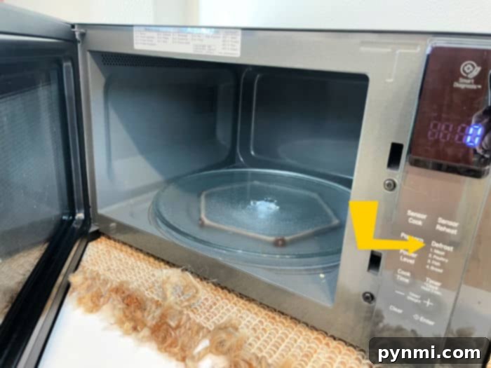 Defrosting meat in microwave