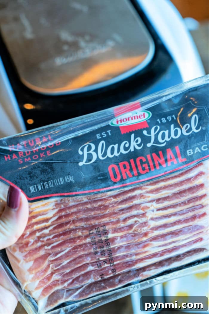 Skip the Thaw Air Fryer Frozen Bacon Perfection 4 Frozen Bacon Block Cut in Half