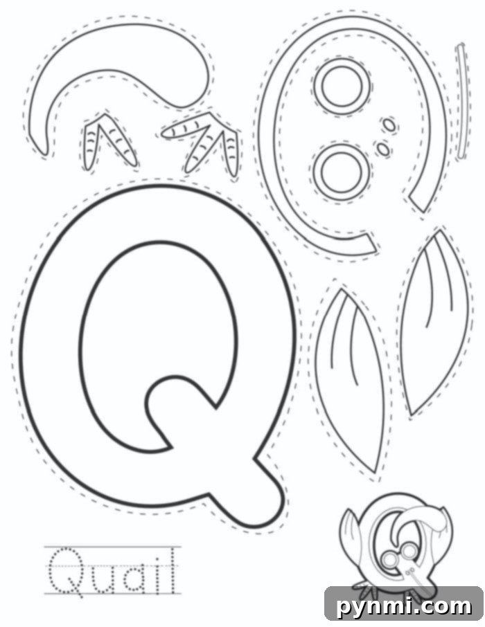 Letter Q coloring and craft page for kids
