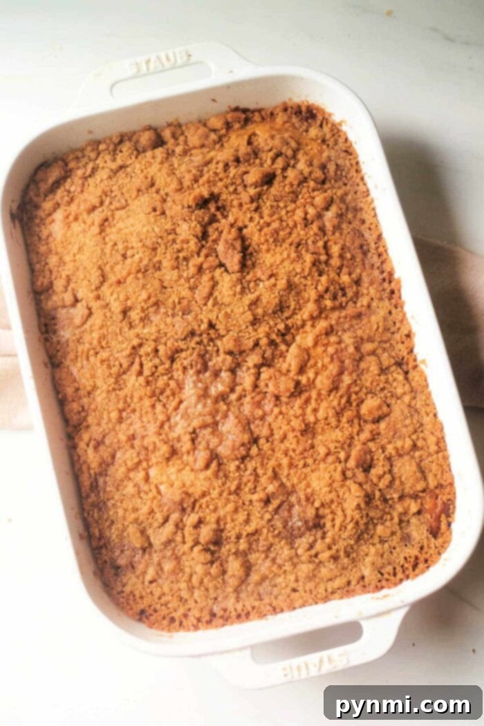 Ultimate Banana Streusel Coffee Cake 11 Close-up of a warm slice of Coffee Cake with Bananas, showcasing the moist interior and sweet streusel topping.