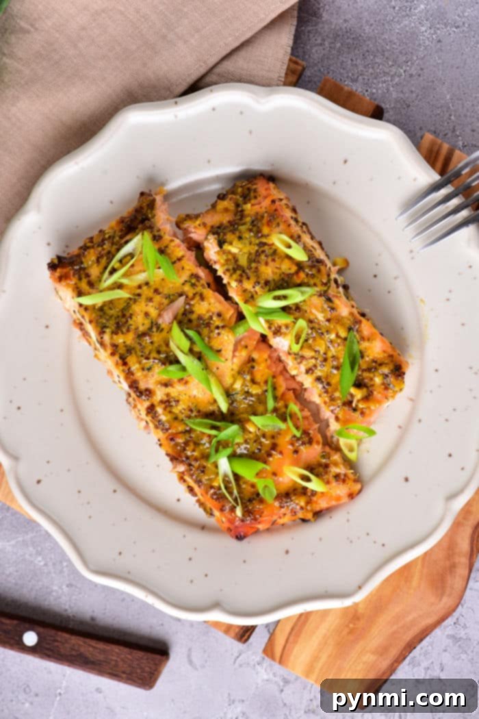 Sweet and Tangy Honey Mustard Salmon 7 Mustard Salmon Air Fryer, crispy and delicious