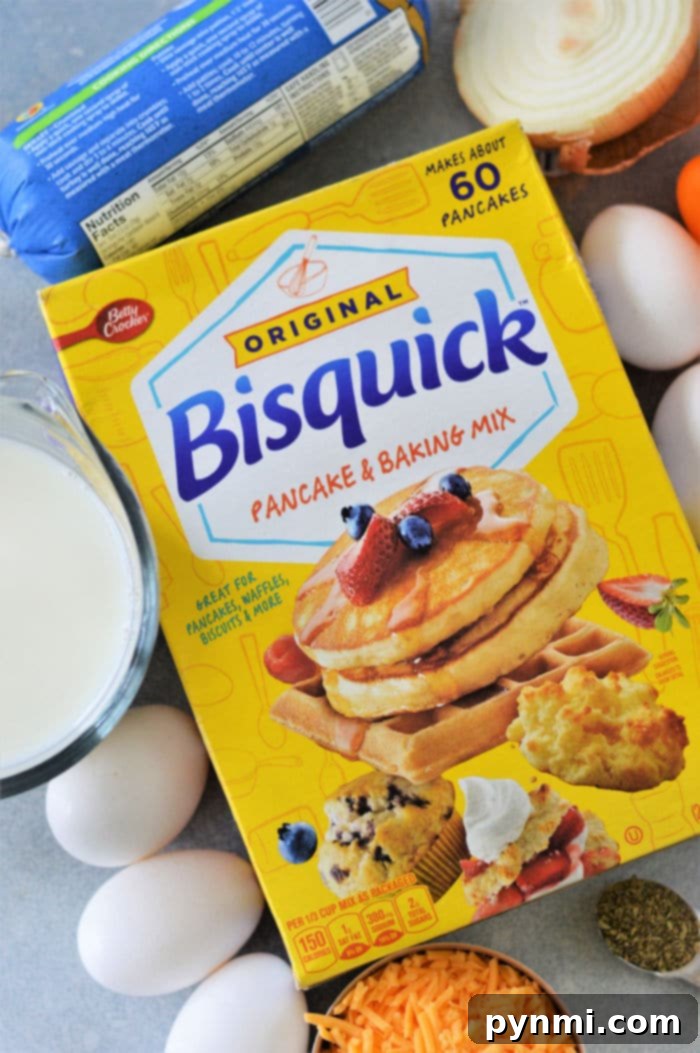Close-up of a golden brown Bisquick Casserole, showcasing its delicious texture.