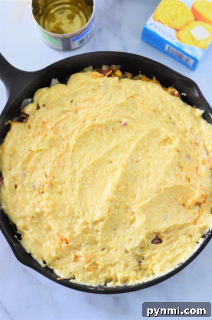 Jiffy Cornbread Tamale Bake 5 Ground Beef Cornbread Casserole ready for the oven