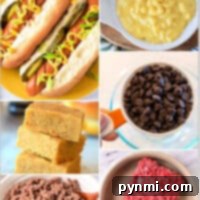 Collage of microwave recipes featuring hot dogs, mac and cheese, cornbread, chocolate chips, ground beef, and beef patty.