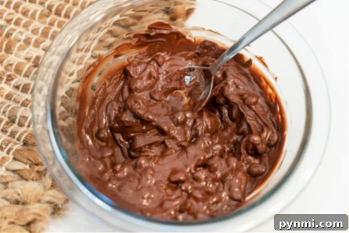 How to Melt Chocolate Chips - Melted chocolate with a spoon in a bowl