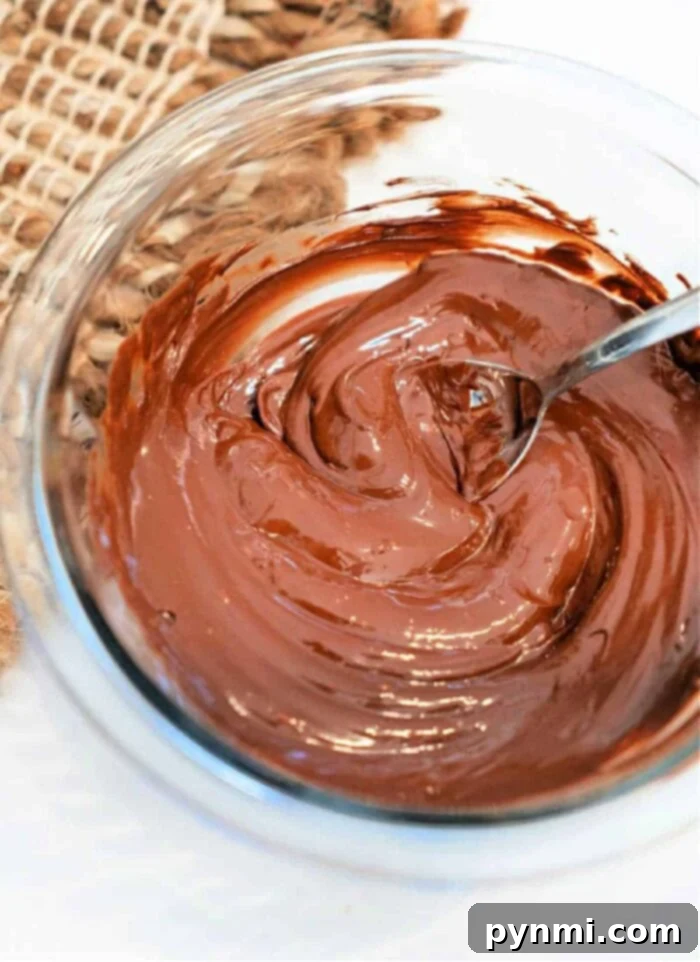 how to melt chocolate chips in a microwave - A bowl of perfectly melted chocolate, with ingredients in the background