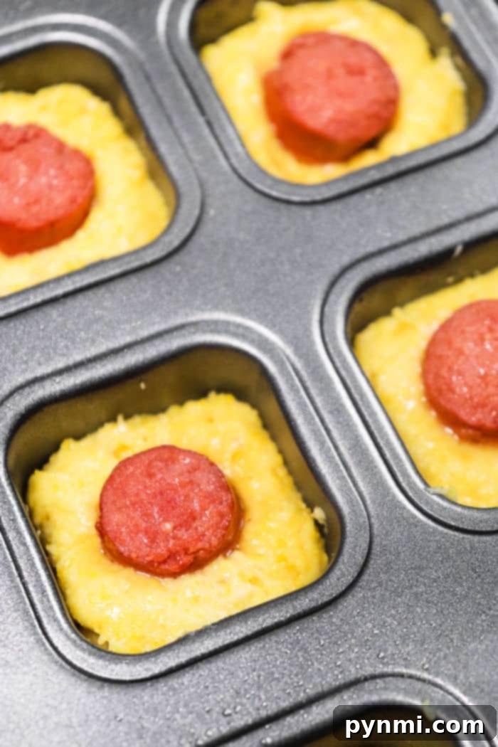 Freshly baked mini corn dog muffins cooling on a wire rack, ready for dipping.