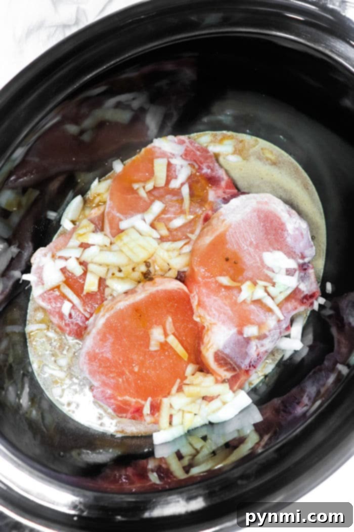 Frozen Pork Chops in Crock Pot with Sliced Onions