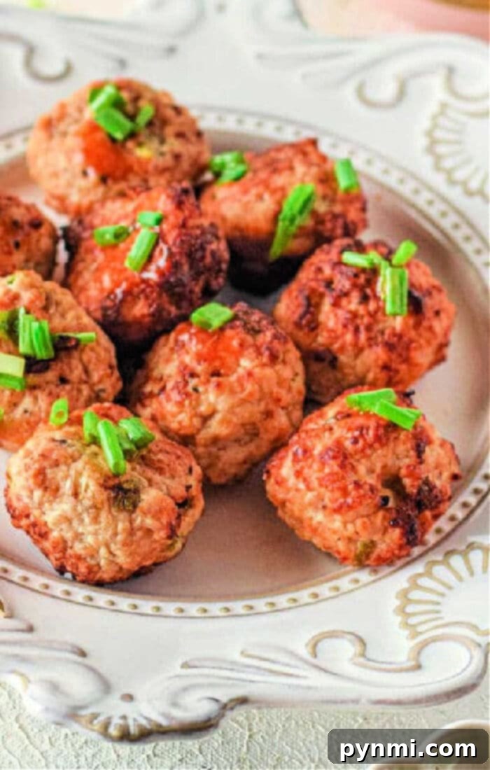 Crispy Air-Fried Chicken Meatballs 8 Delicious ground-chicken-meatballs served with fresh herbs.
