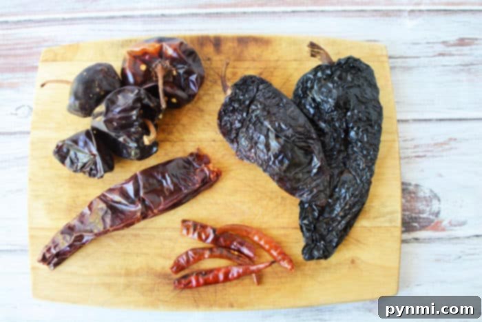 Dried chili peppers before rehydration, poised to infuse rich flavor into Instant Pot Birria Tacos.