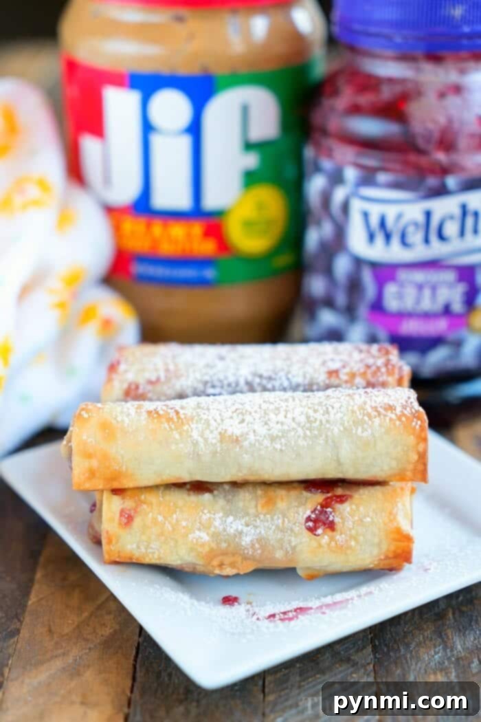 Crispy Dessert Delights 6 peanut butter and jelly egg rolls