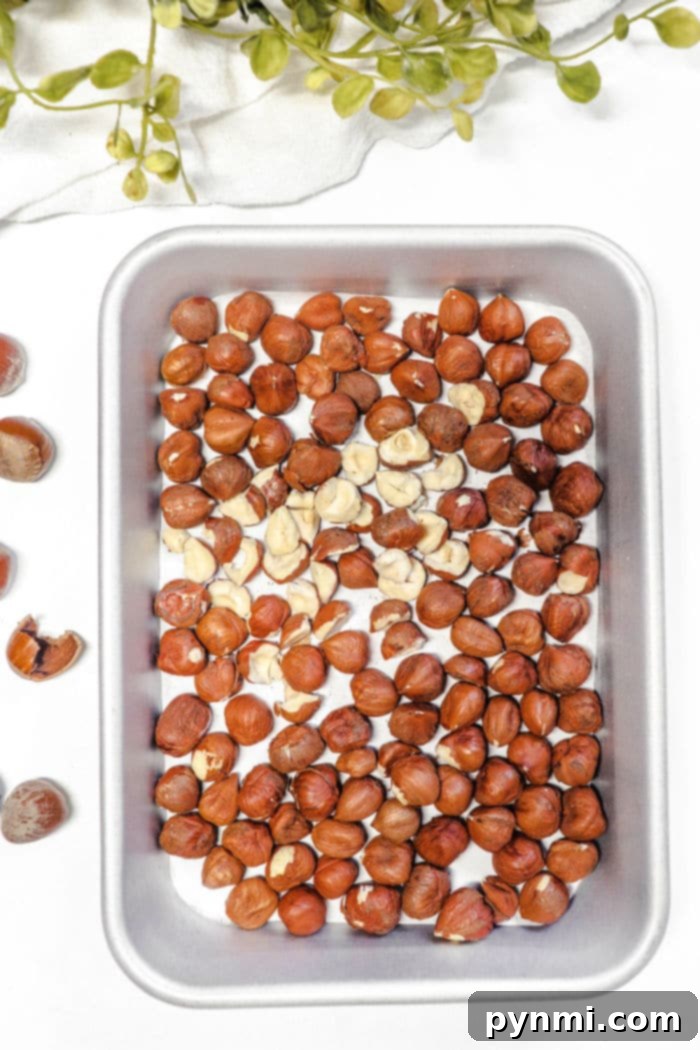 Mastering Roasted Hazelnuts 4 A close-up of beautifully roasted hazelnuts, showing their golden-brown hue and tempting texture.