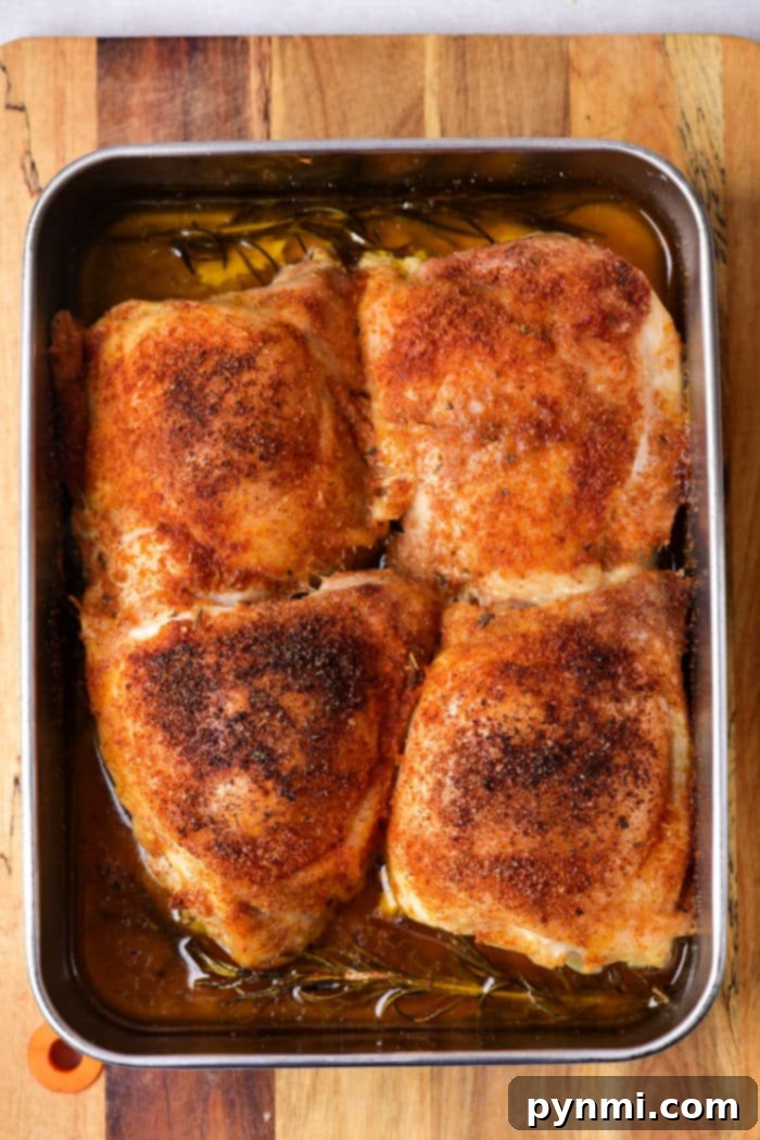 Effortless Baked Frozen Chicken Thighs 6 Perfectly baked chicken thighs from frozen, golden brown and ready to serve.