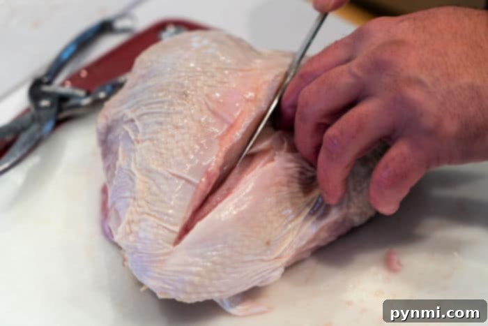 The Art of Turkey Butchering 8 separating raw turkey breasts