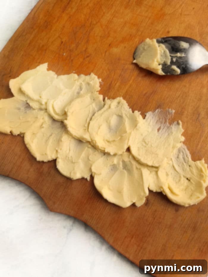 Elevate Your Holiday Table with a Christmas Butter Board 4 Mashed butter spread on a wooden cutting board alongside a festive spoon create the perfect base for your Christmas butter board.