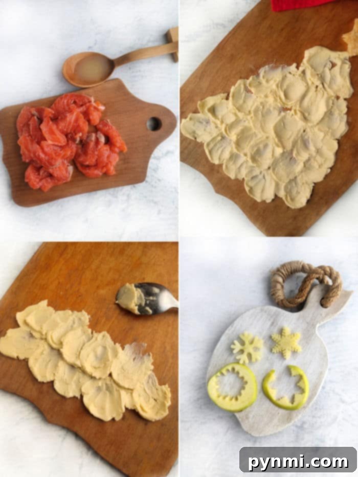 Elevate Your Holiday Table with a Christmas Butter Board 6 Four distinct images showcasing various creative approaches to decorating a Christmas butter board, surrounded by fresh herbs and dippers.