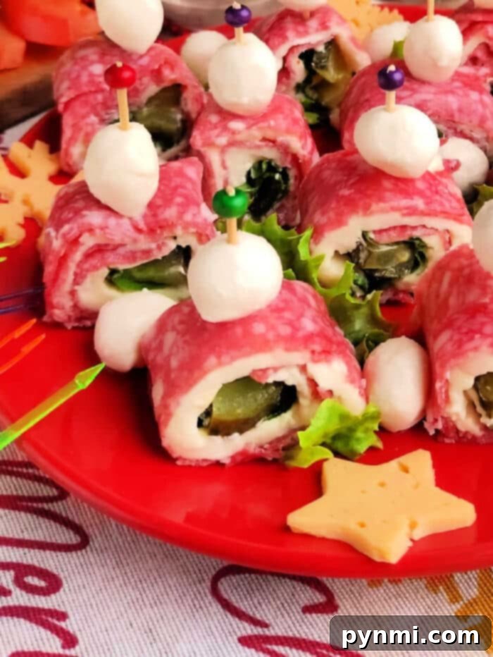 Zesty Salami Pickle Pinwheels 8 Salami and Pickle Roll Ups Close Up