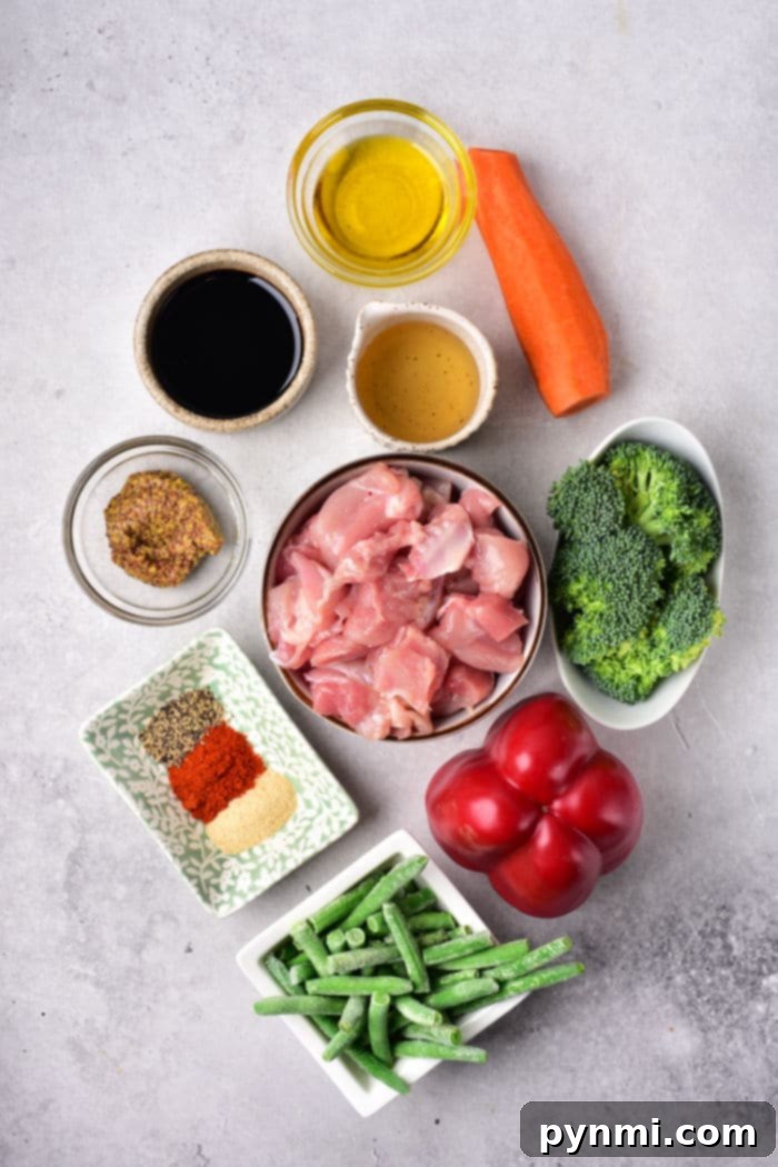 Healthy Chicken Thigh Stir Fry with an abundance of mixed vegetables