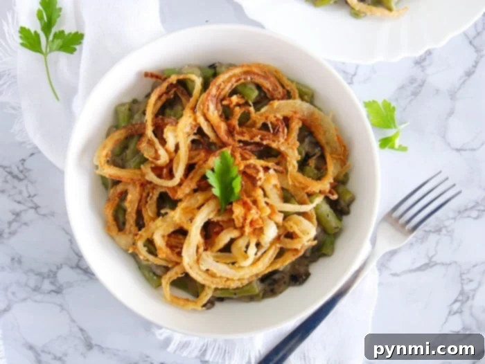 Homemade Green Bean Casserole with a golden crispy topping