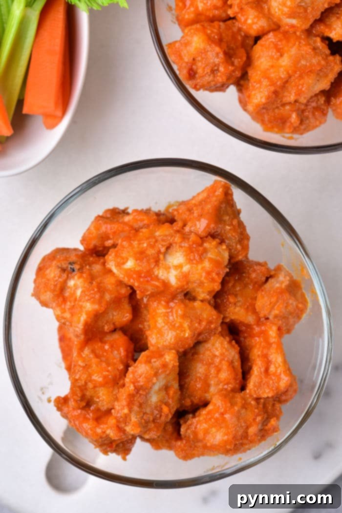 Crispy pan-fried chicken bites, a delicious alternative to air frying, served on a plate