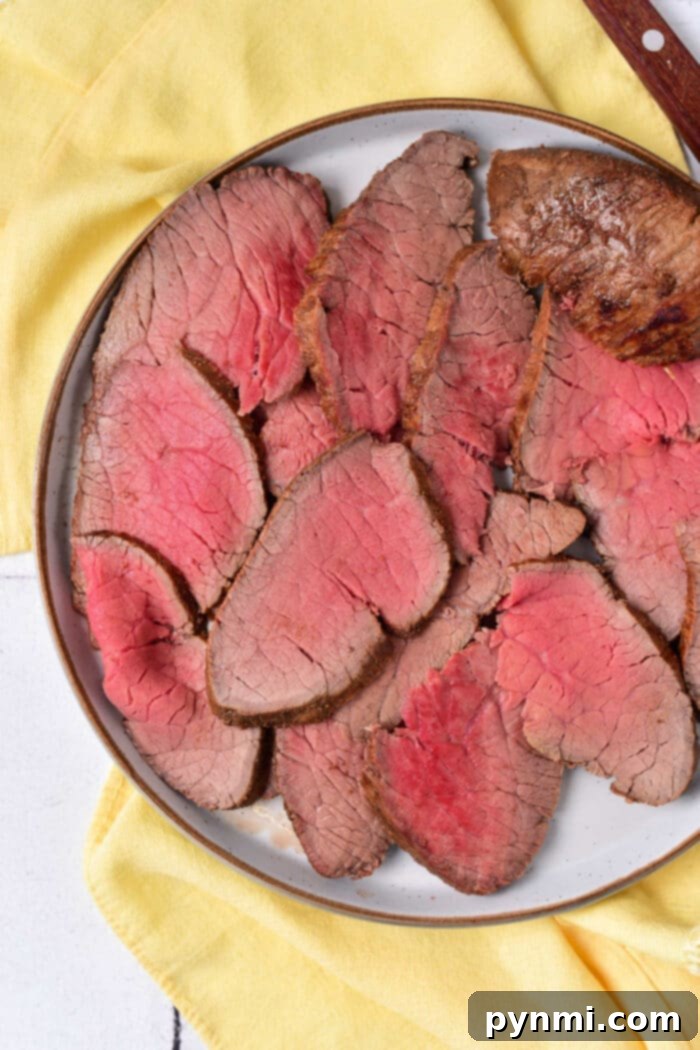 London Broil Roast in Oven, perfectly cooked and sliced for serving