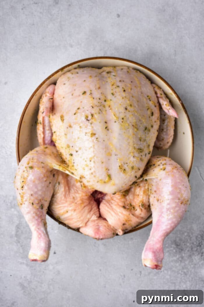 Savory Stuffed Whole Chicken 3 Roasted whole chicken with herbs and lemons, ready to be carved