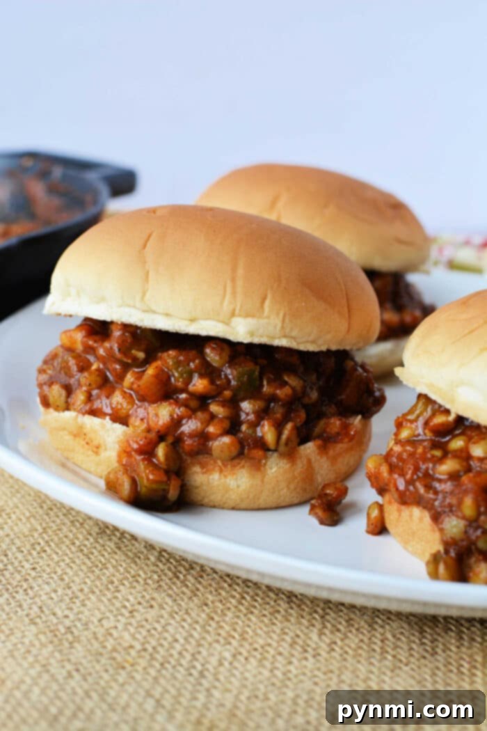 Sloppy Lentil Joes served on toasted buns with fresh cilantro garnish.