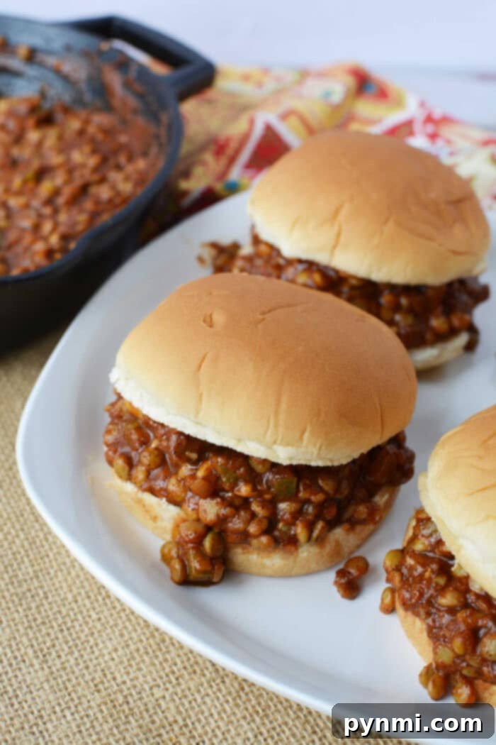 Ingredients for Lentil Sloppy Joes laid out, including green lentils, vegetables, and spices.