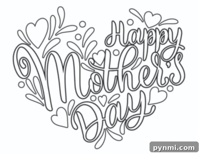 Creative Coloring Pages for Mom's Special Day 5 Another example of a beautiful printable Mother's Day coloring page