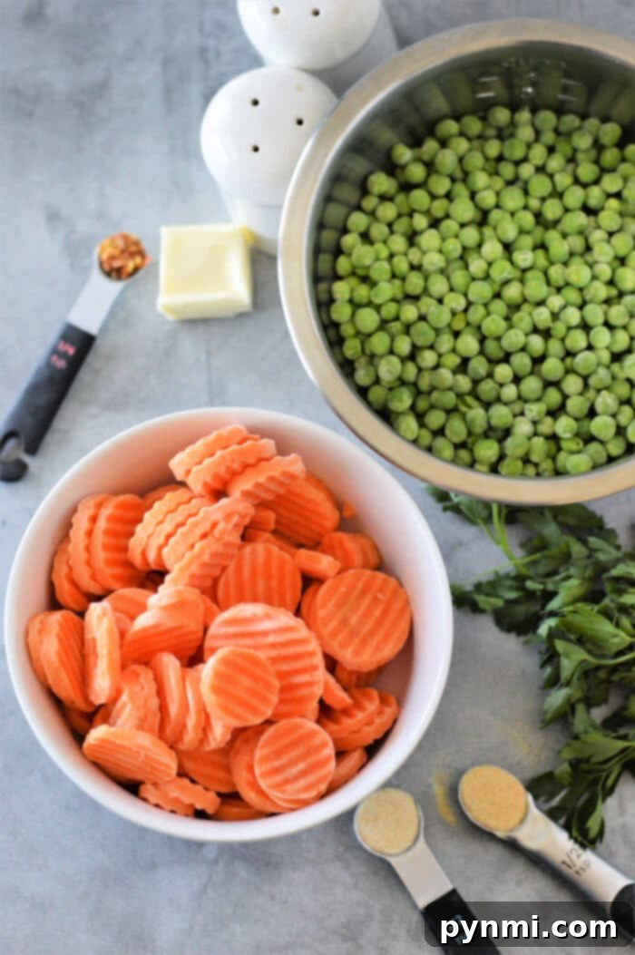 Assortment of Birds Eye frozen vegetables in a bag, including peas and carrots