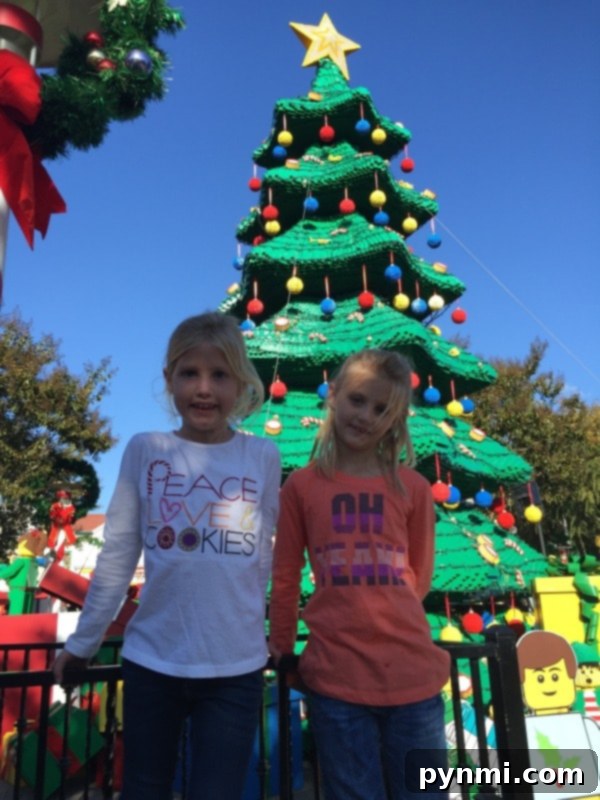 Legoland Holiday Snowfest 8 A large, festive LEGO Christmas tree standing in the Legoland Snow Days area.
