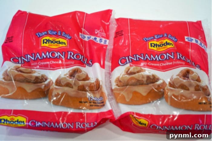 Rhodes Frozen Cinnamon Rolls, partially defrosted for monkey bread