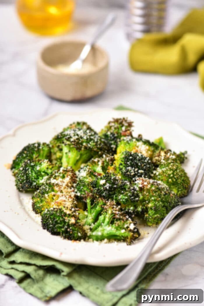 A vibrant platter of perfectly baked frozen broccoli, ready to be served as a delicious and healthy side dish.