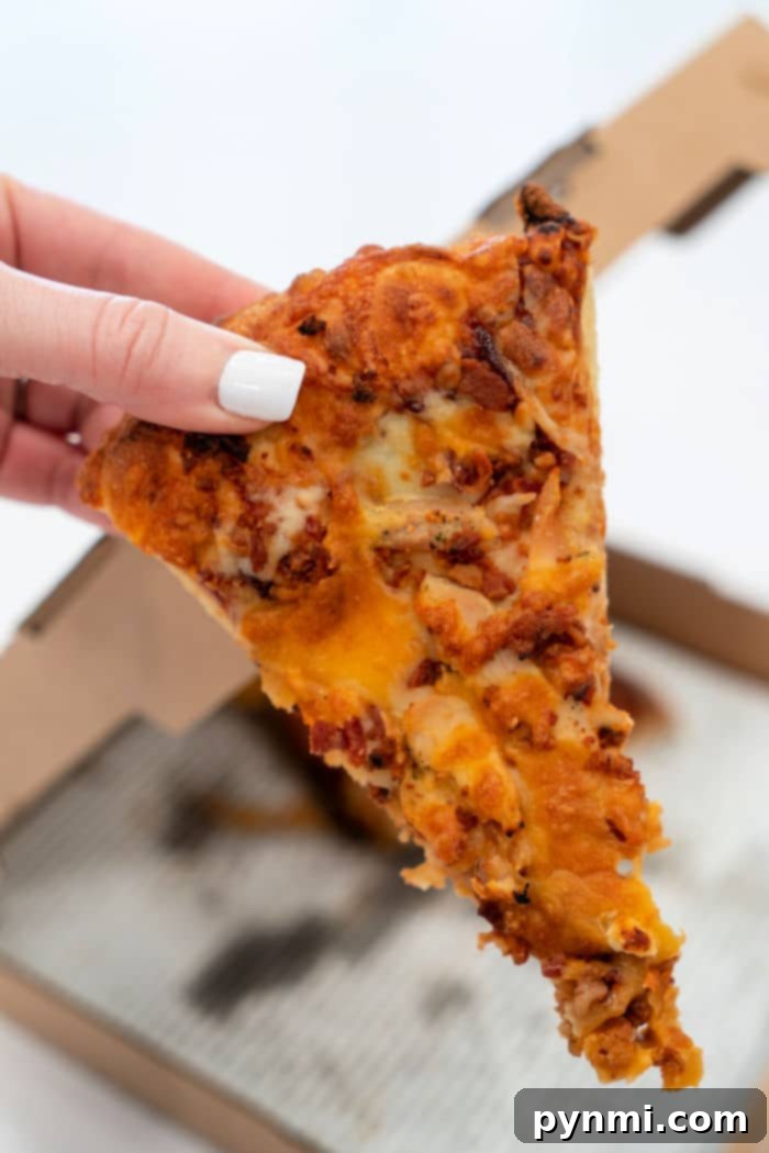 Crispy Pizza Revival: Toaster Oven Method 7 Freshly reheated pizza slice with golden crust and melted cheese
