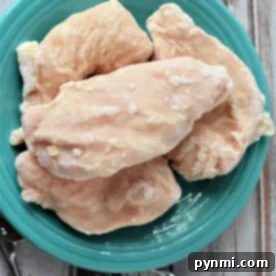 From Freezer to Fantastic Chicken Breast Meals 6 A turquoise plate holds frozen chicken breasts, elegantly displayed on a rustic wooden table.