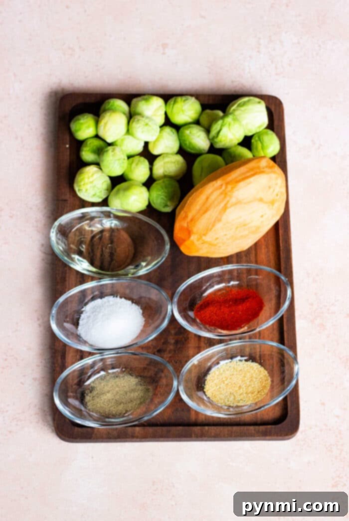 Air-Fried Sweet Potato & Brussels Perfection 3 Roasted Brussel Sprouts and Sweet Potatoes ready to serve