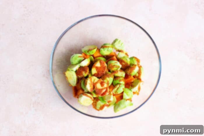 Air-Fried Sweet Potato & Brussels Perfection 4 How to cook brussel sprouts and sweet potatoes together in an air fryer