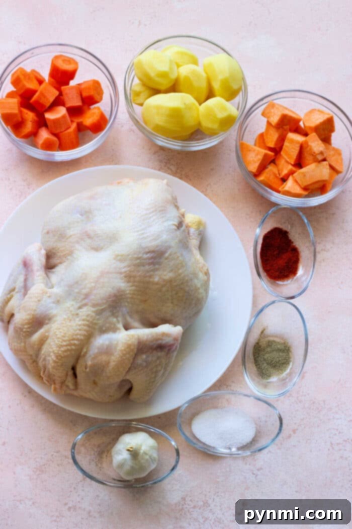 Ultimate Juiciness: Whole Chicken Brine 3 Ingredients for a homemade chicken brine, including fresh garlic, salt, and herbs.