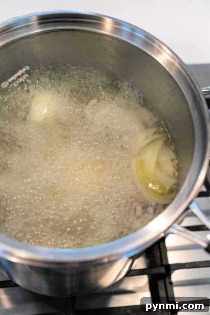 Your Guide to Tender Boiled Meat 2 How to Boil Meat: A large pot of water on the stove, with meat, carrots, and celery simmering gently, indicating the process of boiling meat for tenderness.