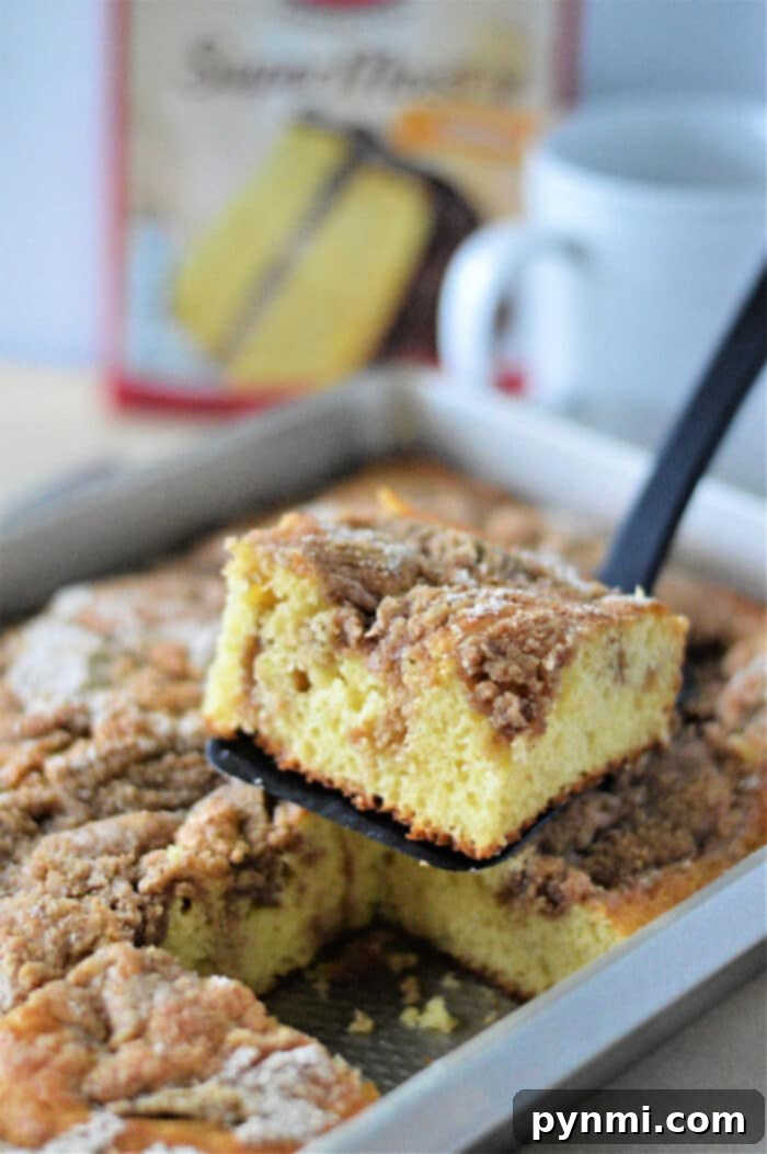 Yellow Cake Mix Coffee Crumble 5 Freshly baked Coffee Cake with Cake Mix, ready to be served.