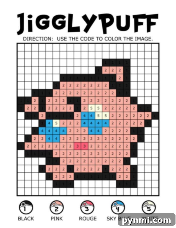 Free Pixelated Pokemon Number Coloring 6 Adorable Jigglypuff Pixel Art Printable for Coloring