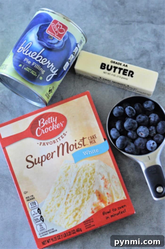 A warm, bubbling blueberry cobbler made with canned filling, topped with a golden cake mix crumble.