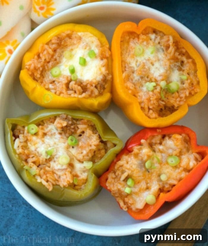 Old fashioned stuffed bell peppers recipe with rice and ground beef