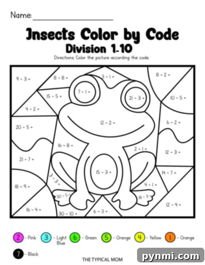 Divide and Design 5 Insect Color by Number Division Worksheet - Fun Math Practice for Elementary Students