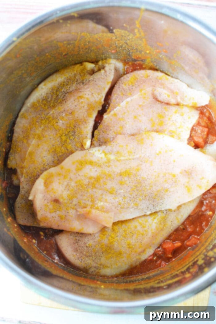 One Pot Chicken Curry Delight 8 Curry in Instant Pot, ready to be served.