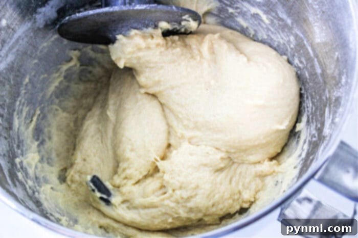 Close-up of homemade sweet roll dough being prepared