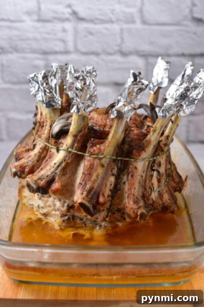 Pork Crown Roast, close-up of the seasoned meat