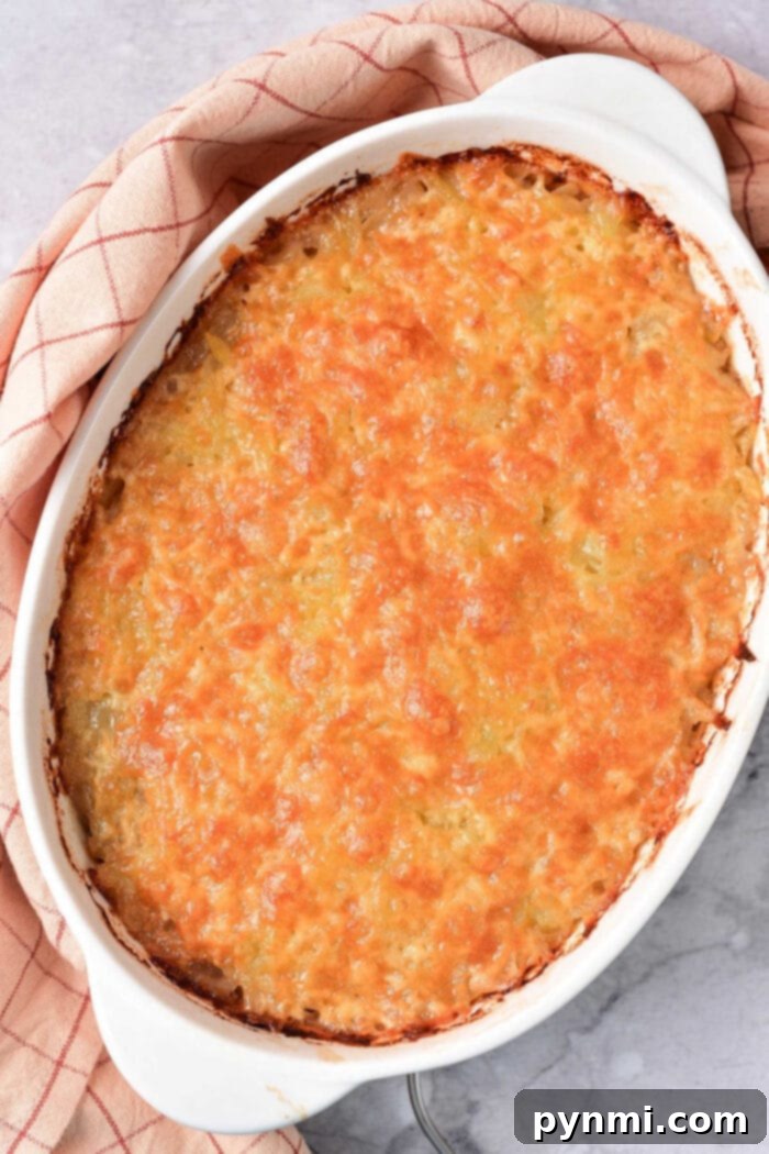 Hearty Beef and Hash Brown Bake 2 Delicious and cheesy Ground Beef Hash Brown Casserole, ready for serving